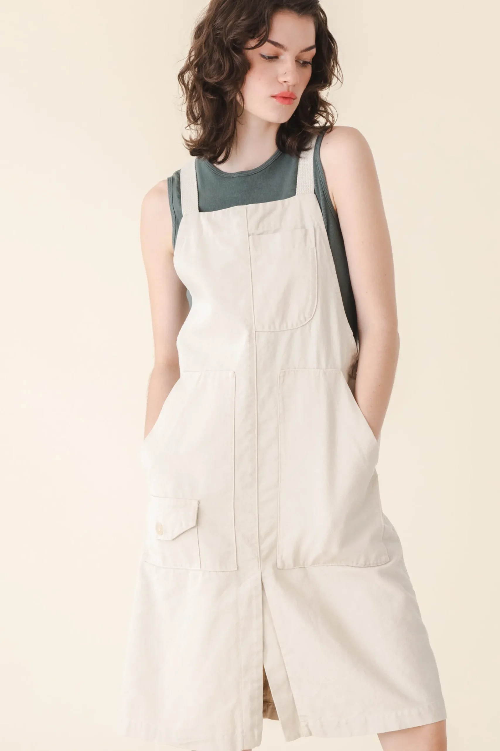 Canvas Overall Dress in Oyster