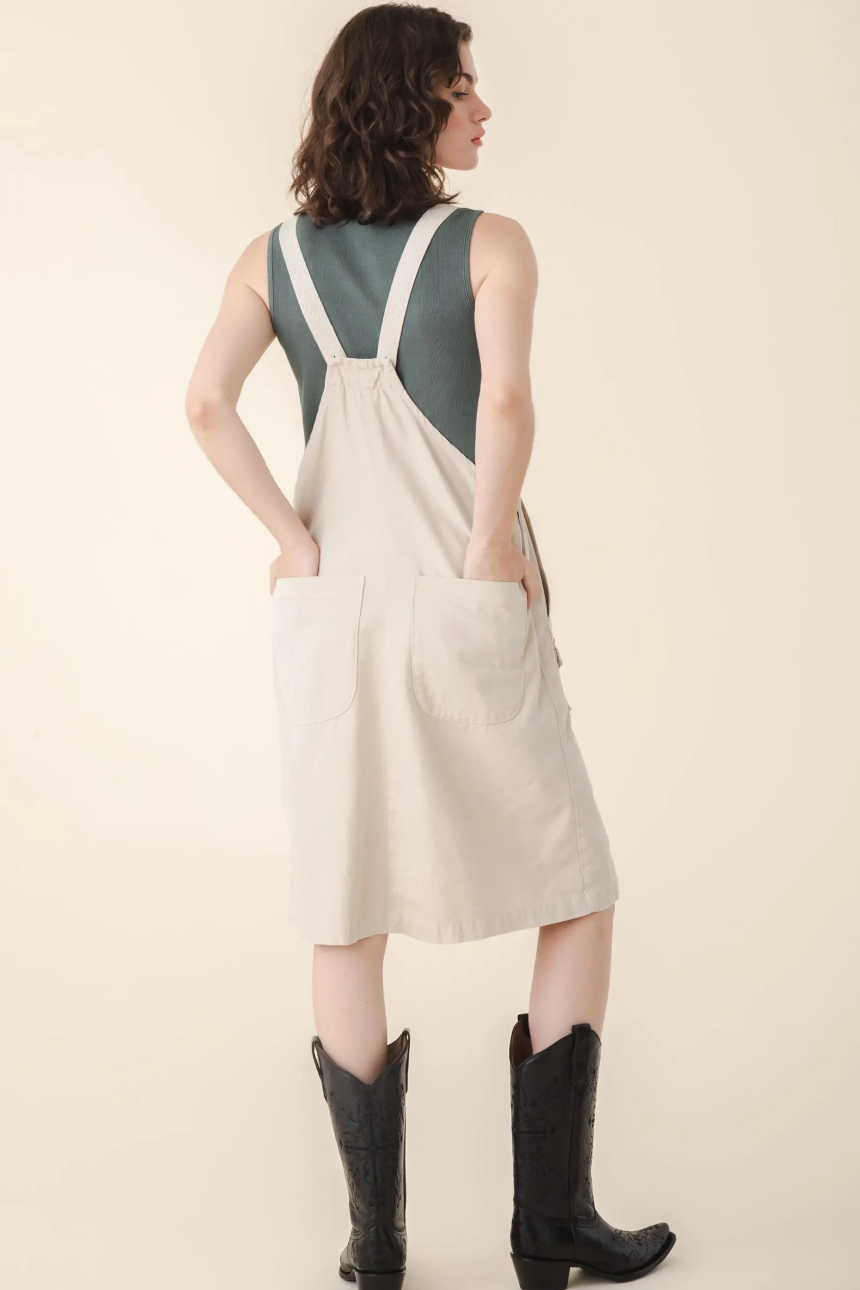 Canvas Overall Dress in Oyster
