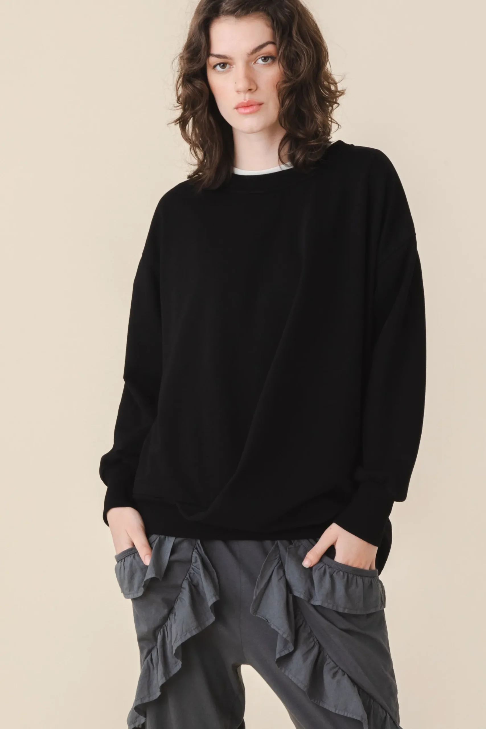 Draped Sweatshirt in Black