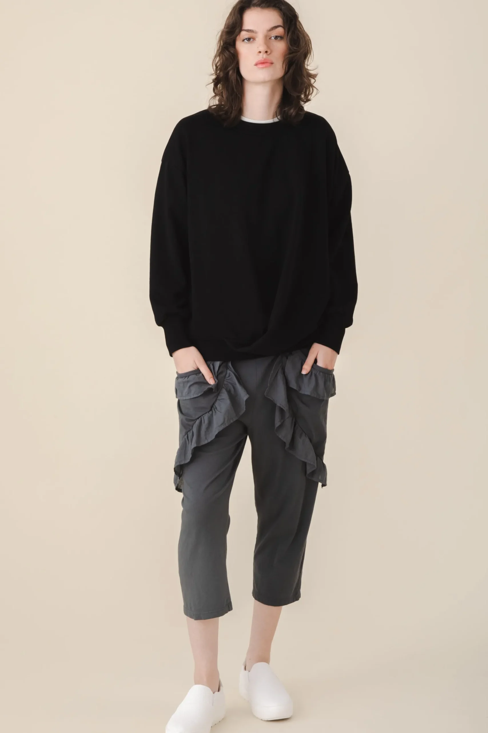 Draped Sweatshirt in Black