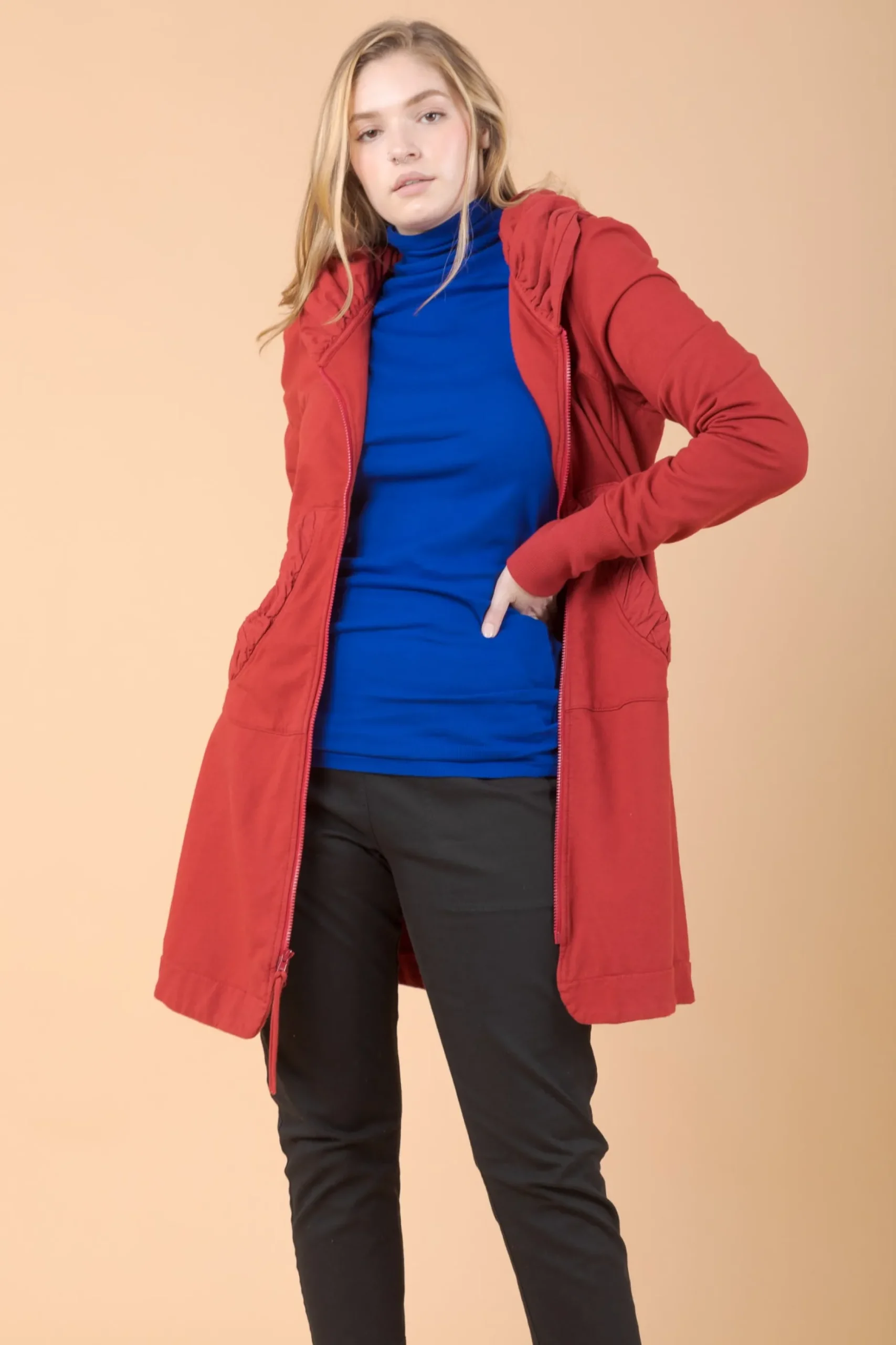 Long Cloak Hoodie in Crimson