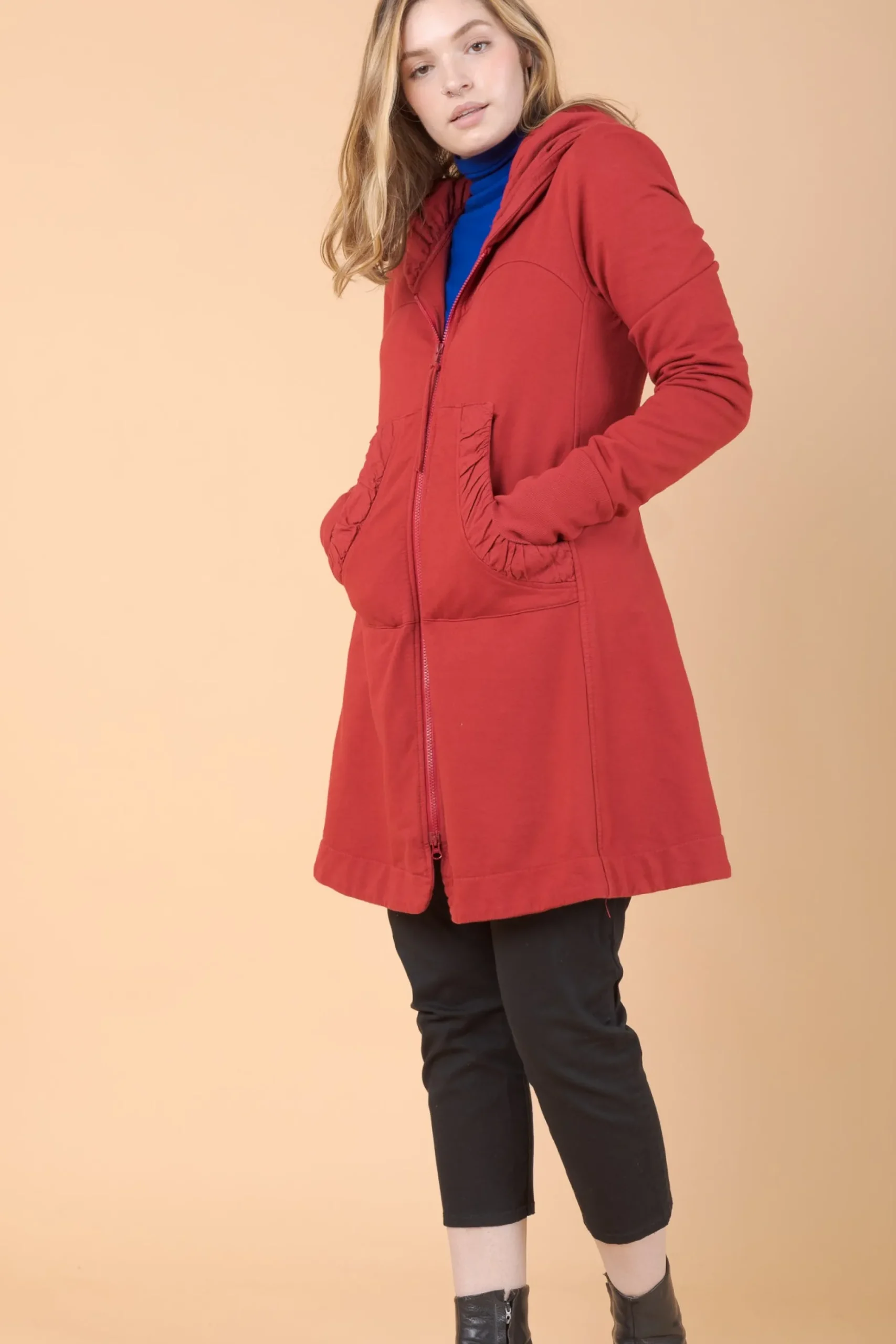 Long Cloak Hoodie in Crimson