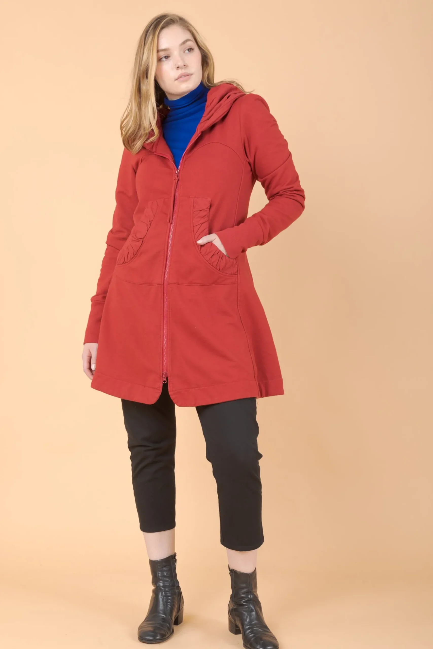 Long Cloak Hoodie in Crimson