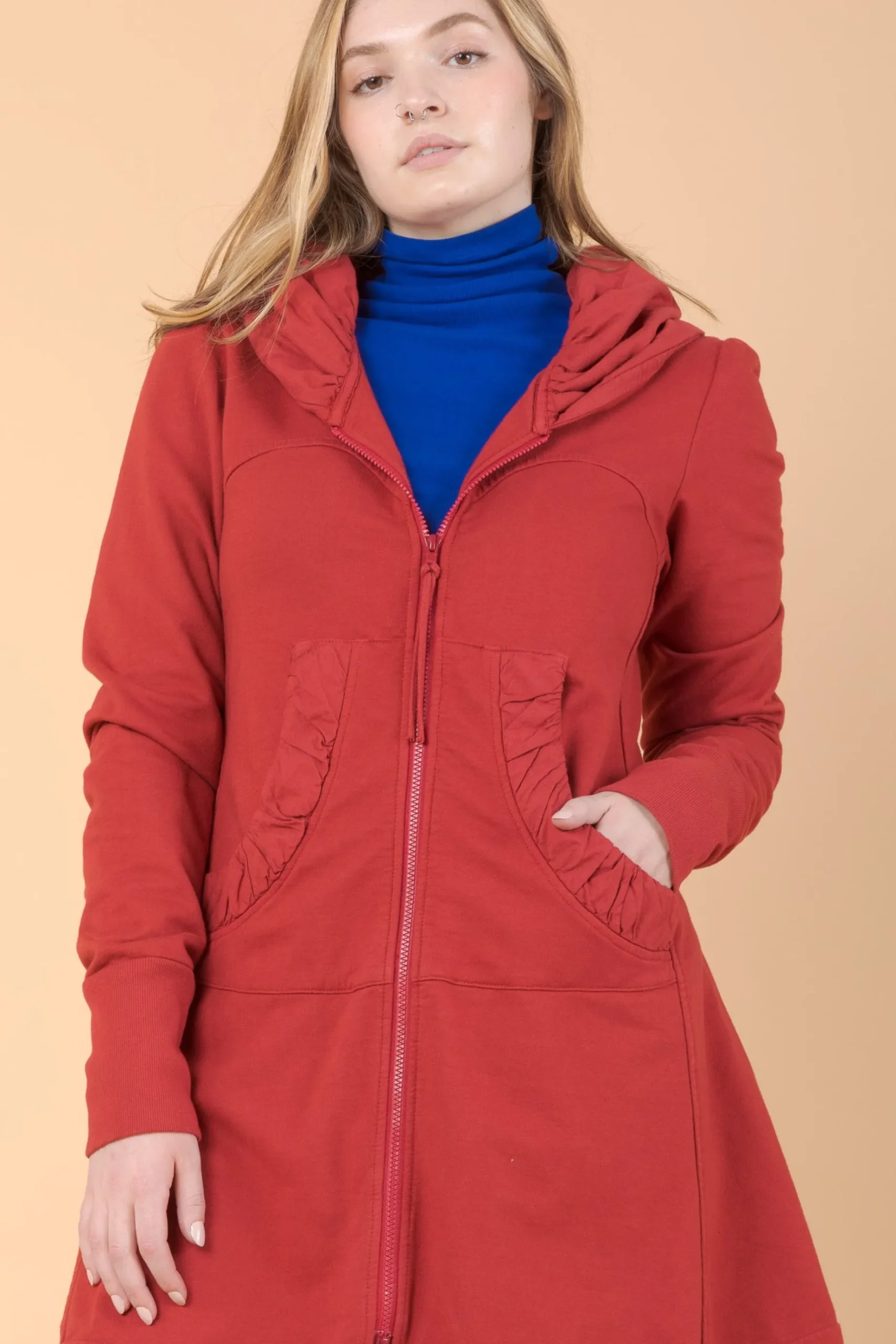 Long Cloak Hoodie in Crimson