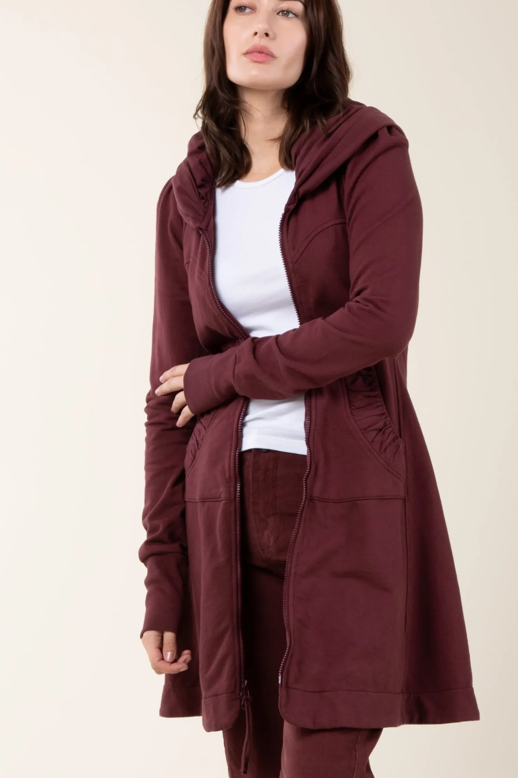 Long Cloak Hoodie in Dahlia