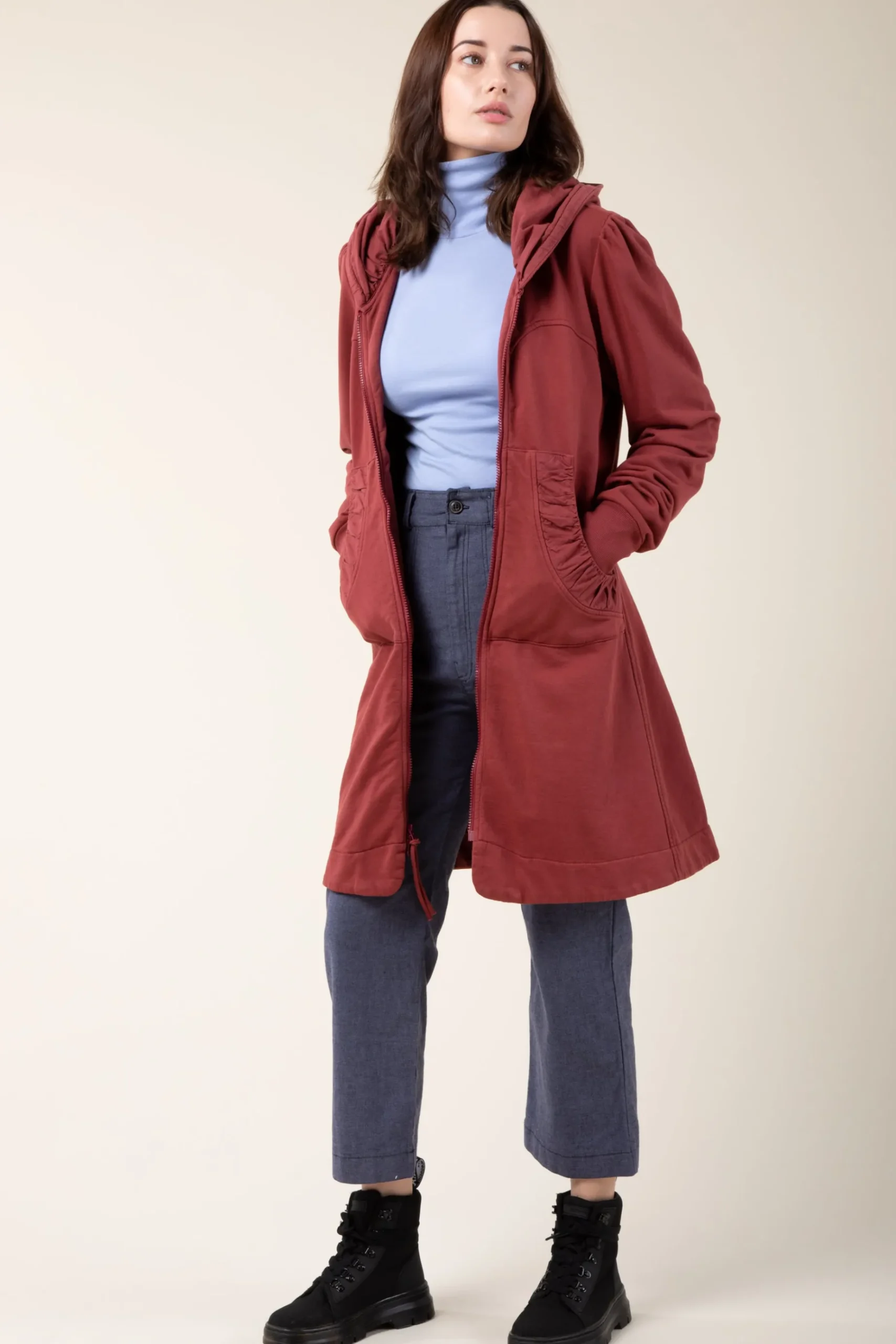 Long Cloak Hoodie in Oxblood