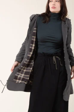 Long Raincloak in Charcoal with Brown Plaid