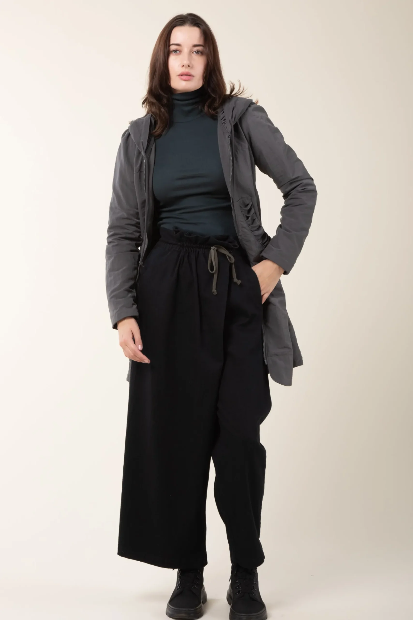 Long Raincloak in Charcoal with Brown Plaid