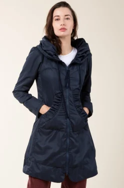 Long Raincloak in Navy with Burgundy Plaid