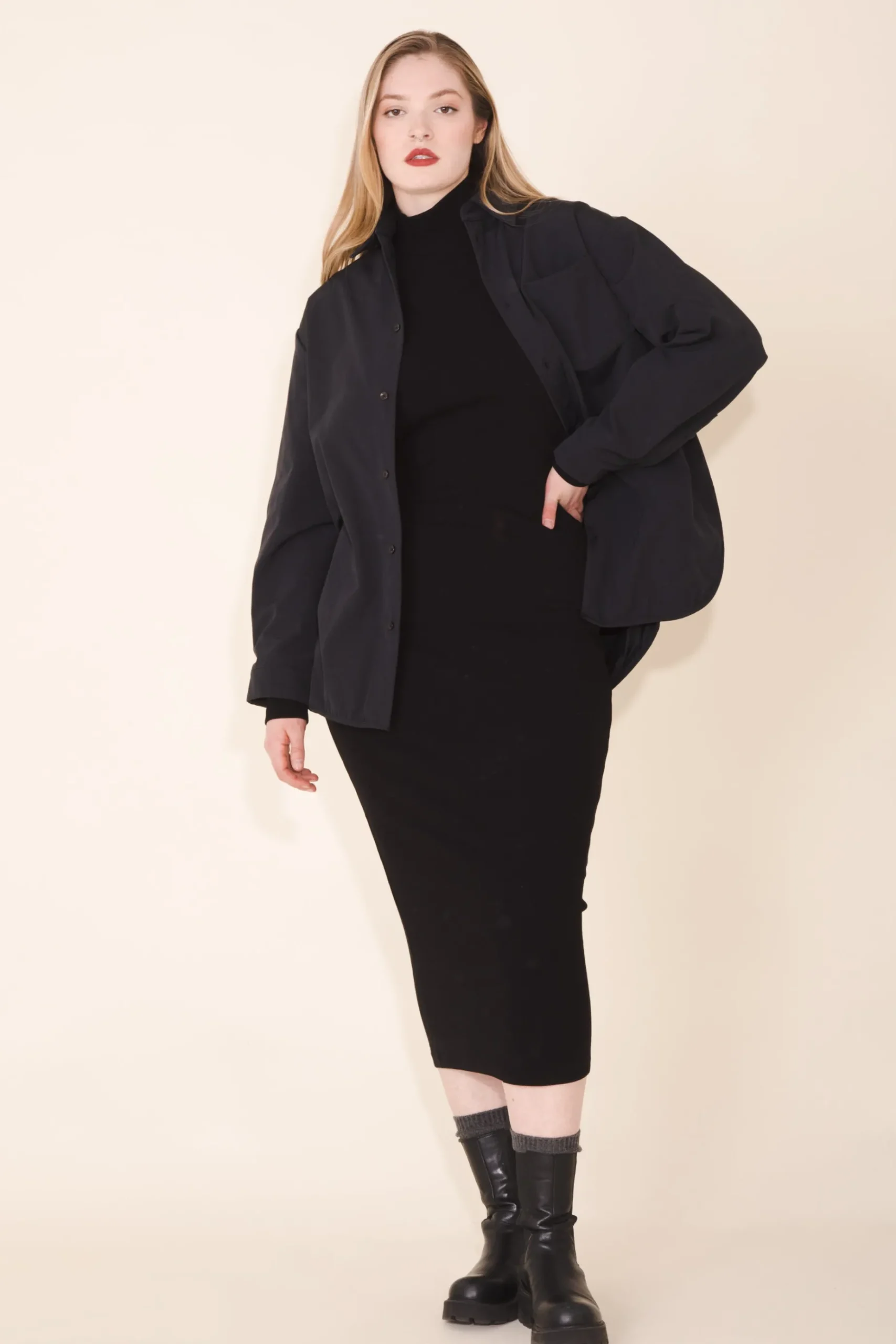 Mockneck Dress in Black