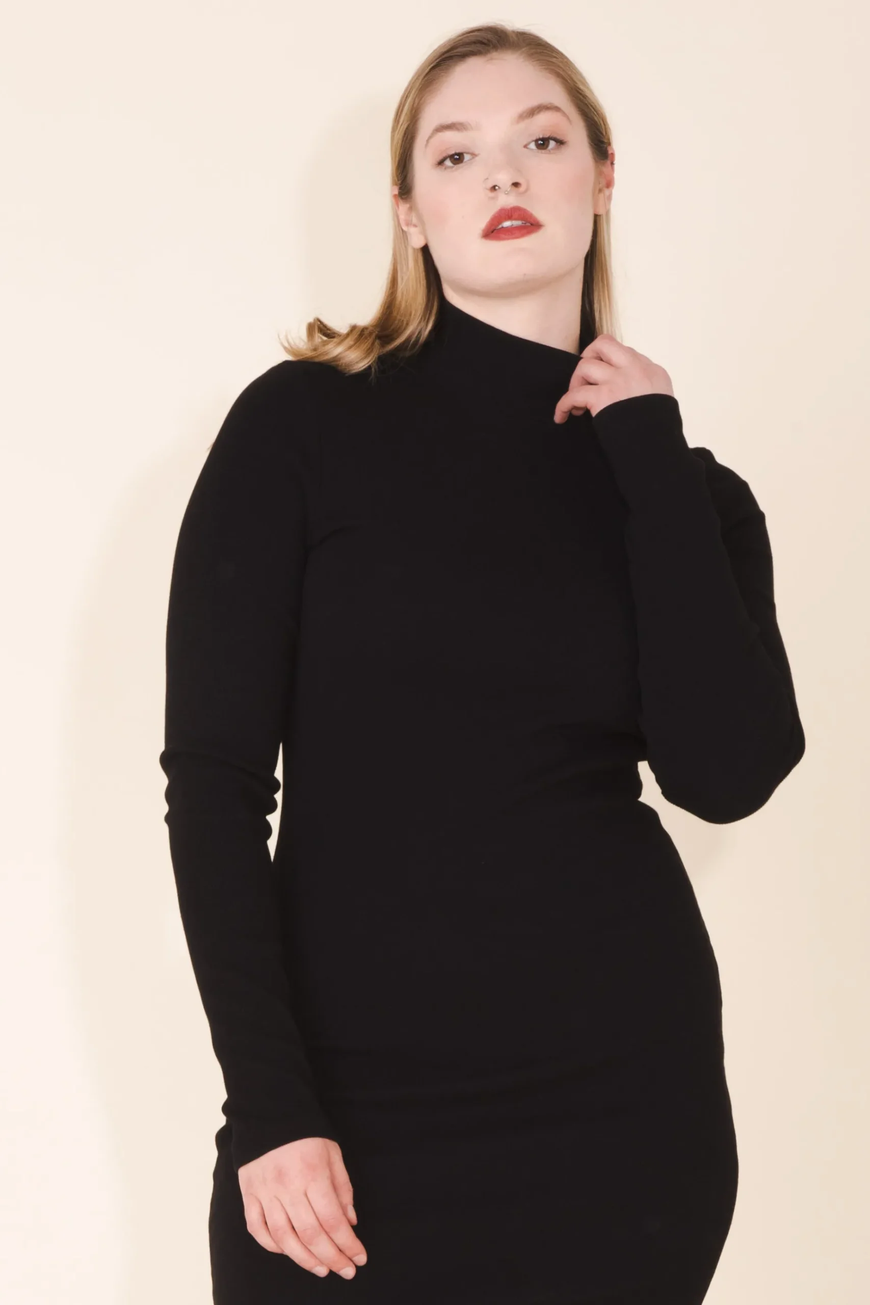 Mockneck Dress in Black