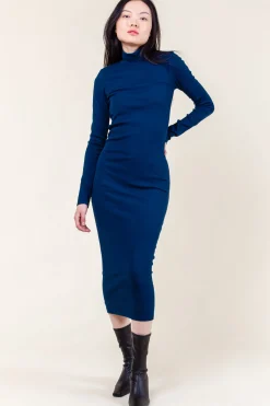 Mockneck Dress in Deep Blue