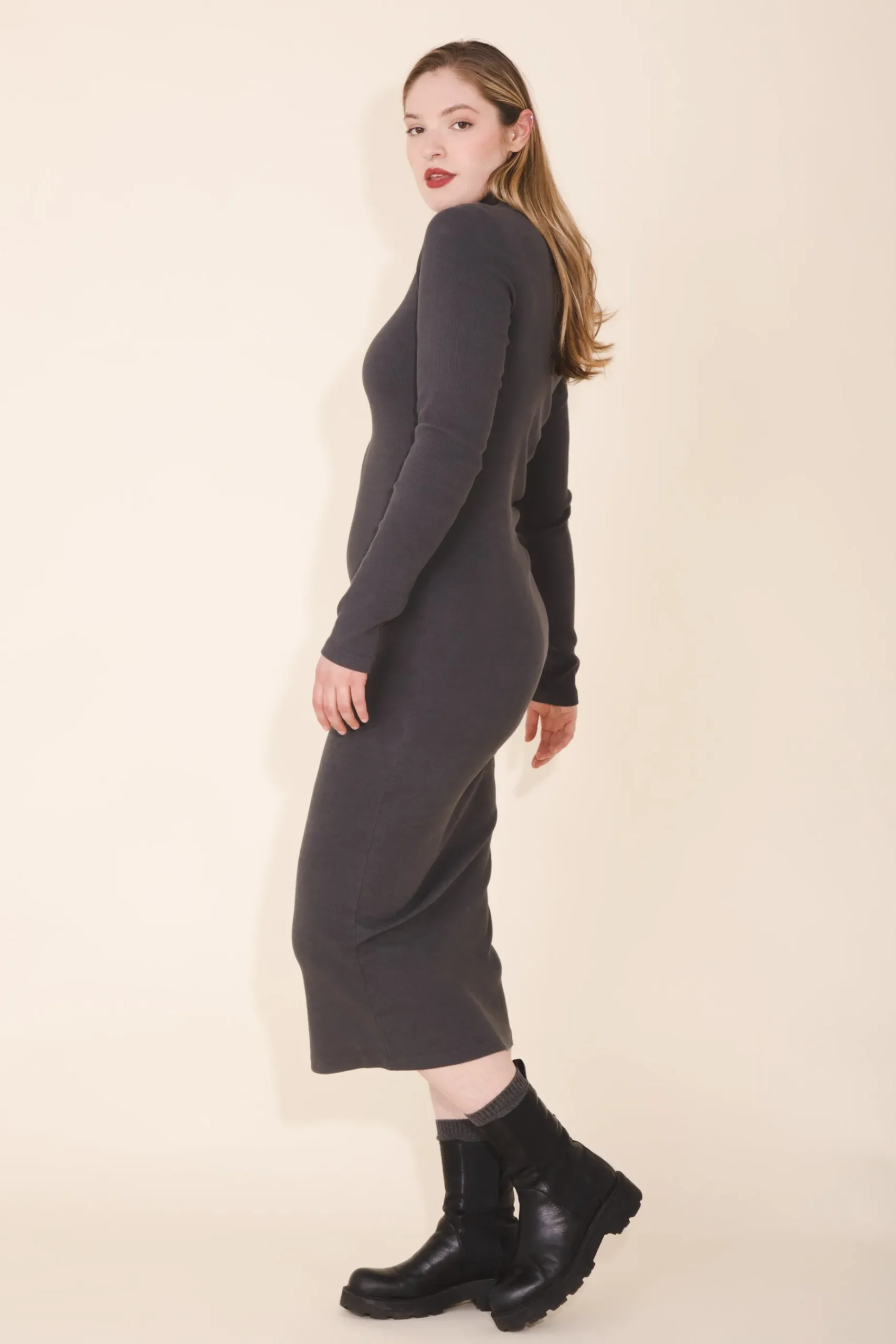 Mockneck Dress in Graphite