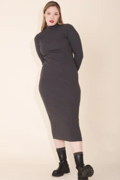 Mockneck Dress in Graphite