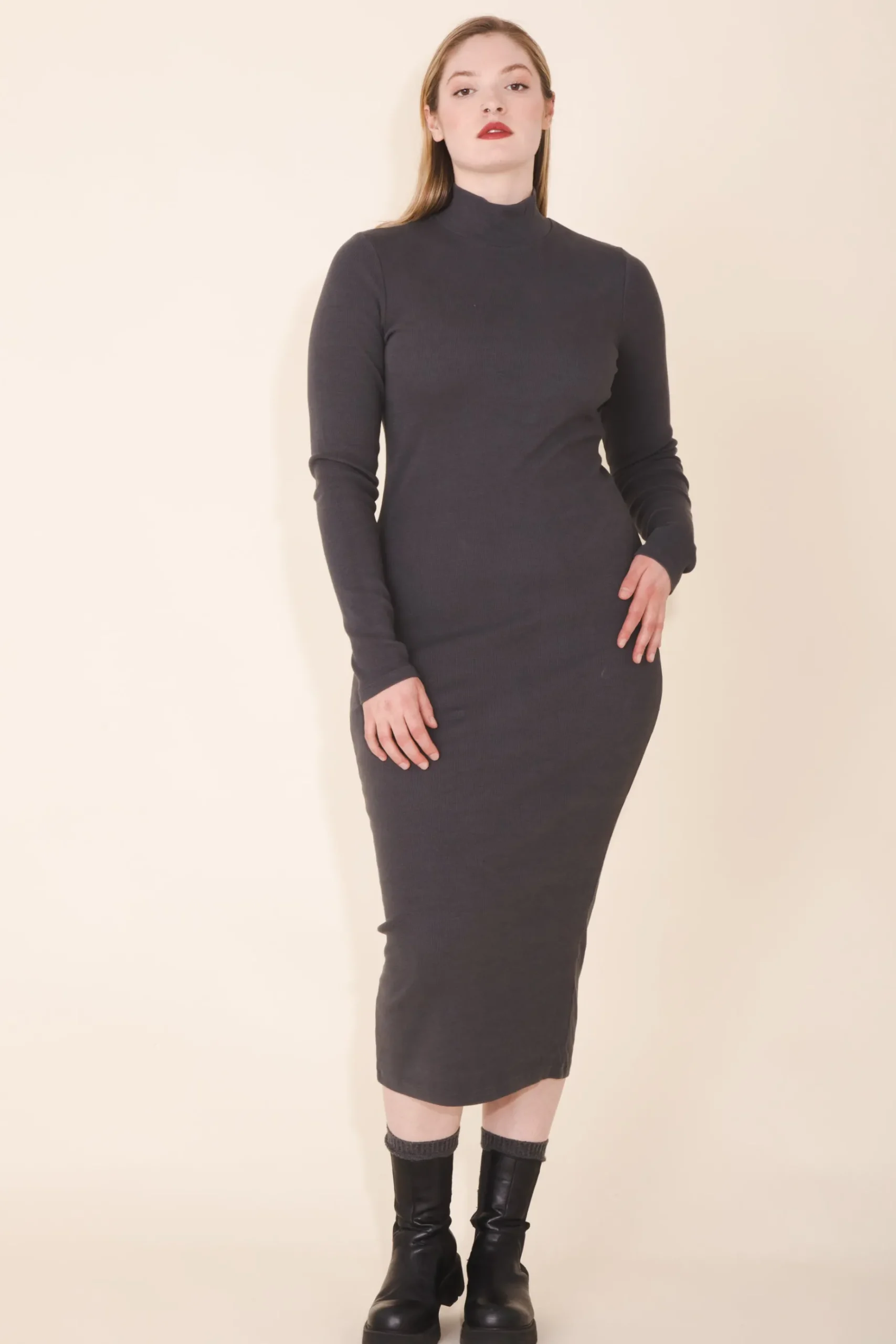 Mockneck Dress in Graphite