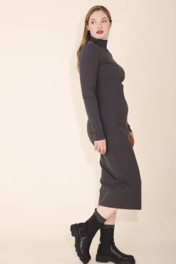 Mockneck Dress in Graphite