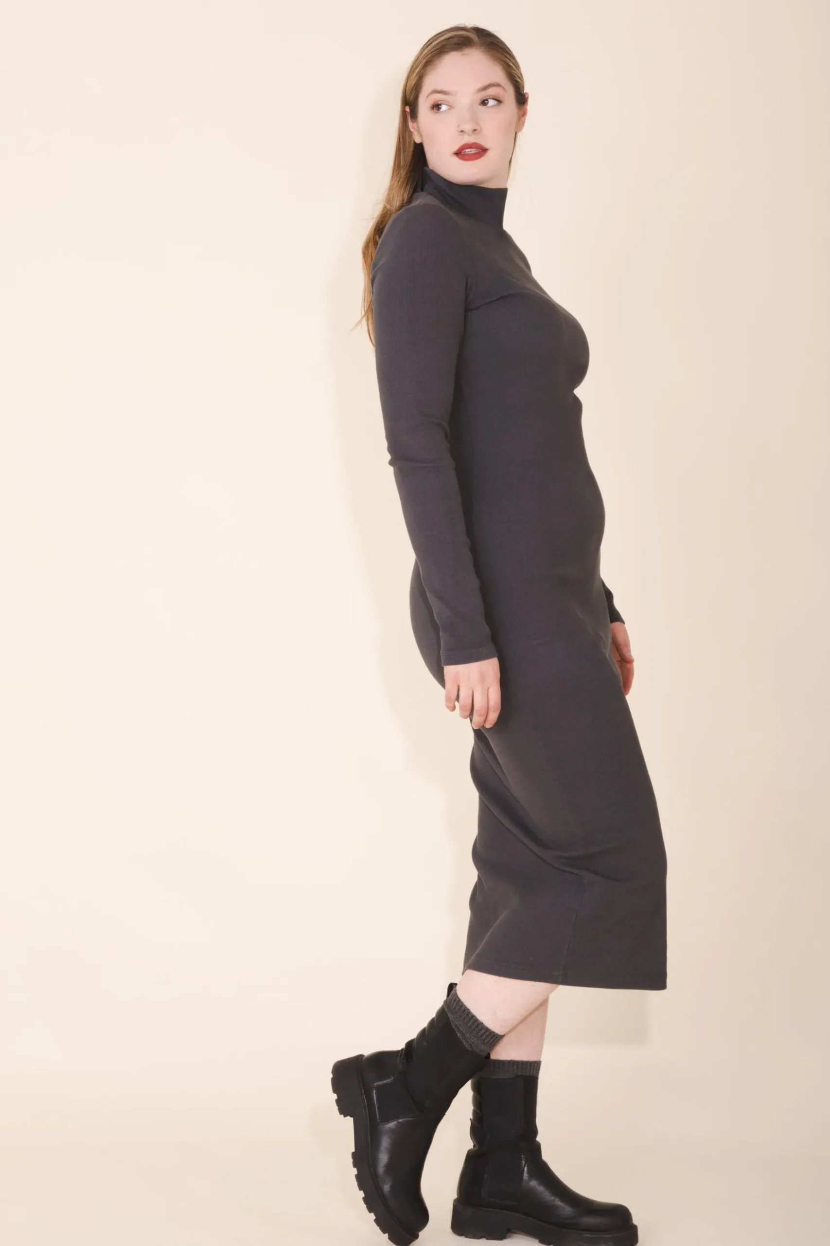 Mockneck Dress in Graphite