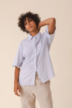 Oversized Work Shirt in Voile Stripe