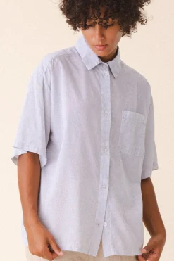 Oversized Work Shirt in Voile Stripe