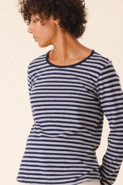 Patterned Crew in Navy Stripe