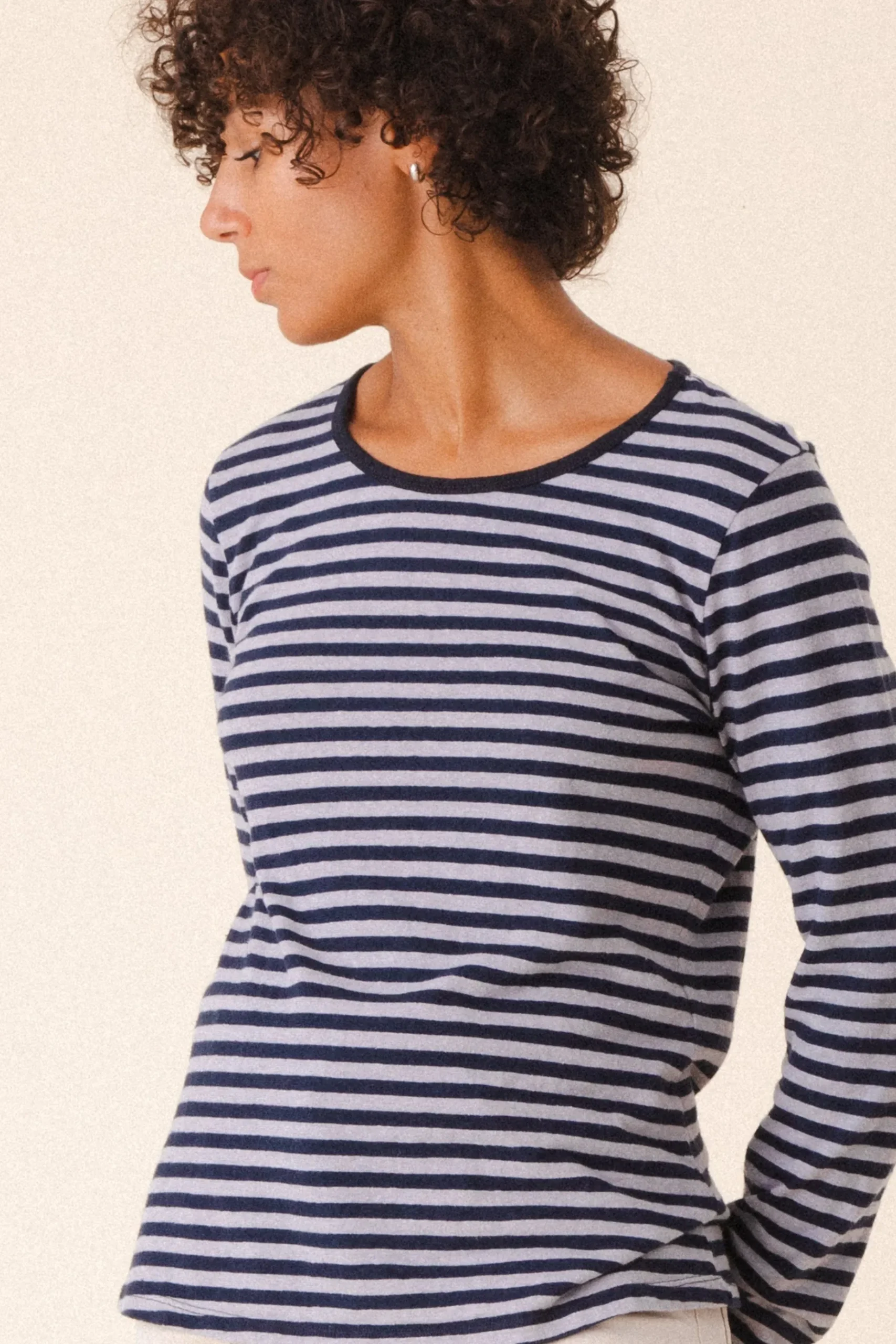 Patterned Crew in Navy Stripe