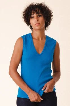 Sleeveless Soft V in French Blue