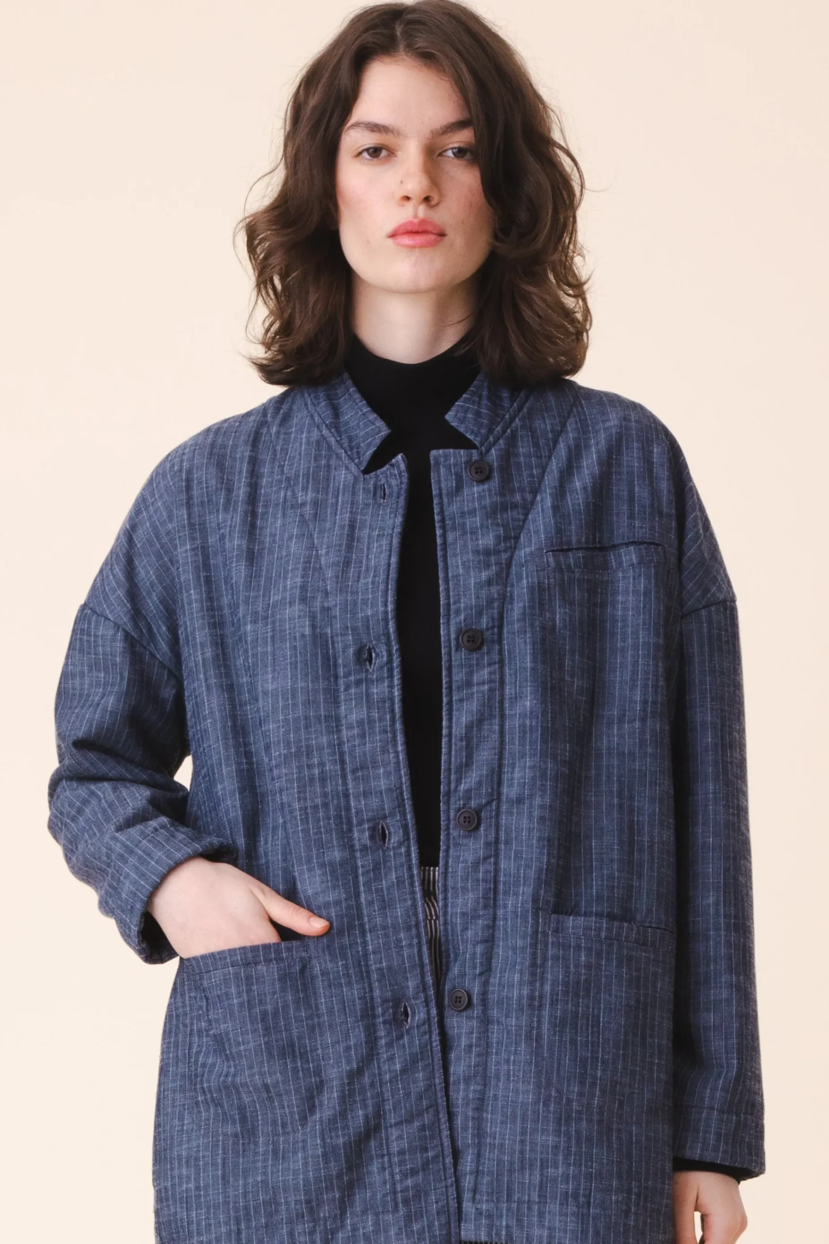 Soft Blazer in Navy Stripe