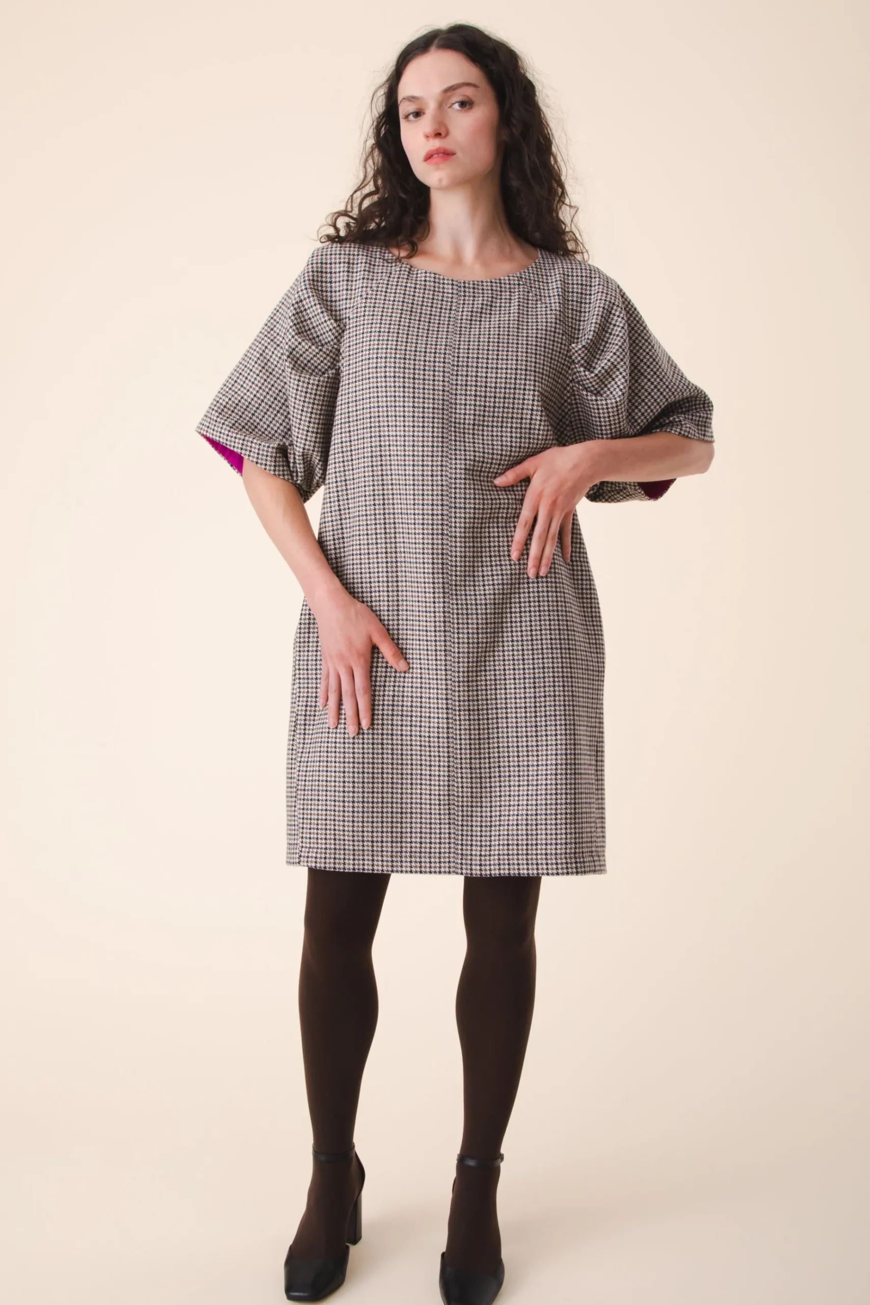 Wool Kite Dress in Houndstooth